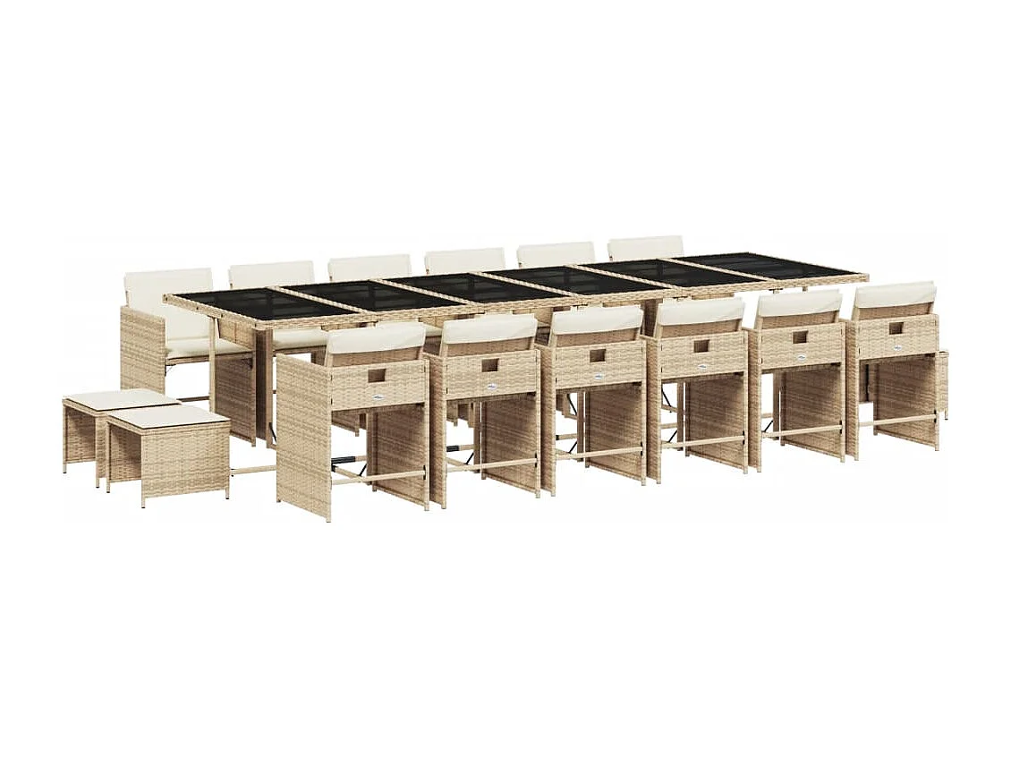 Set da Pranzo da Giardino 17 pz con Cuscini Beige in Polyrattan