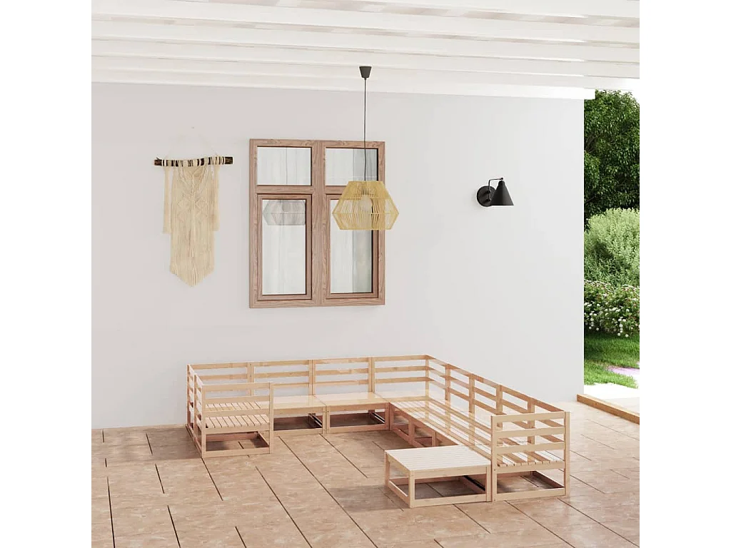 Salon de jardin 10 pcs bois de pin massif