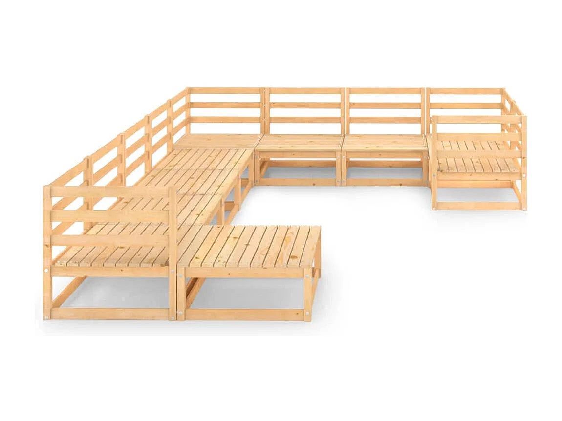 Salon de jardin 10 pcs bois de pin massif