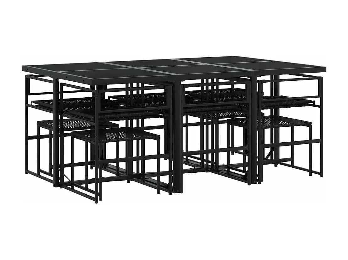 Ensemble à manger de jardin 11 pcs coussins noir résine tressée