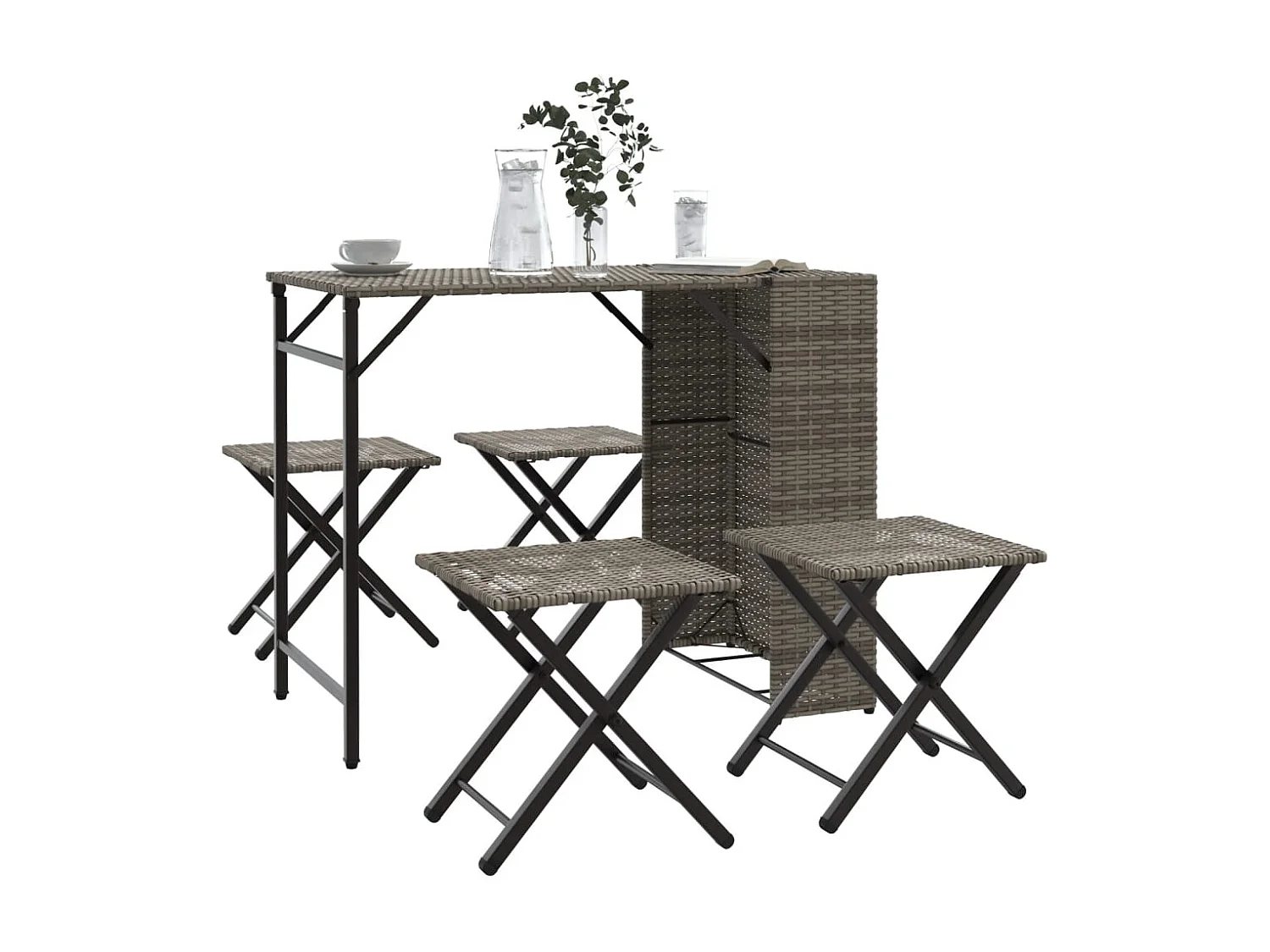 Ensemble à manger de jardin 5 pcs pliable gris résine tressée