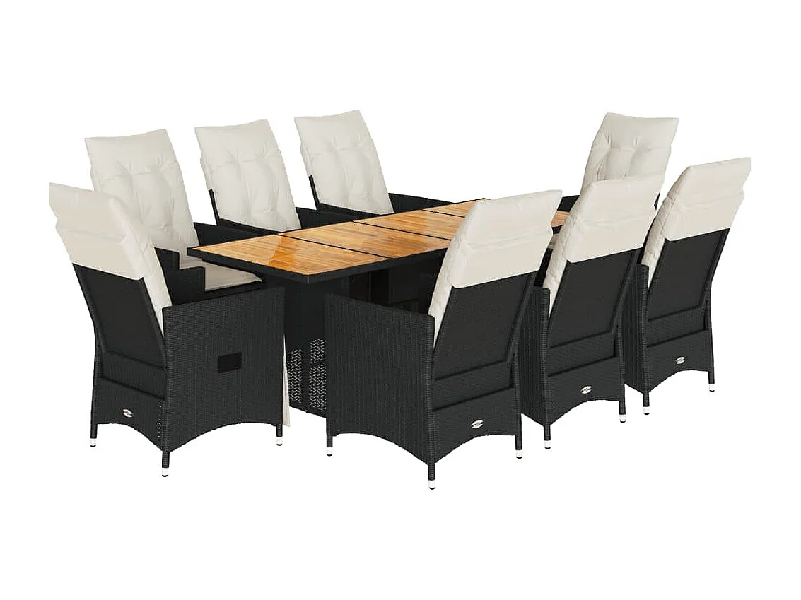 Ensemble à manger de jardin 9pcs coussins noir résine tressée