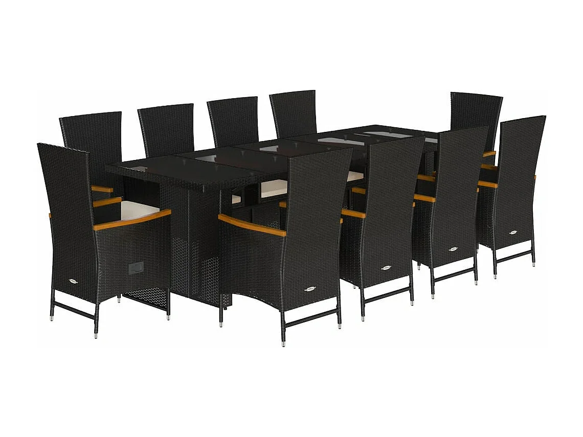 Set da Pranzo da Giardino 11 pz con Cuscini in Polyrattan Nero