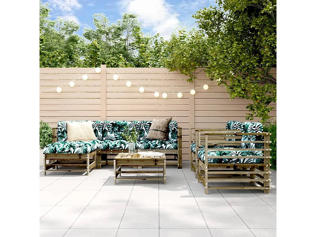 7 pcs conjunto lounge de jardim madeira de pinho impregnada