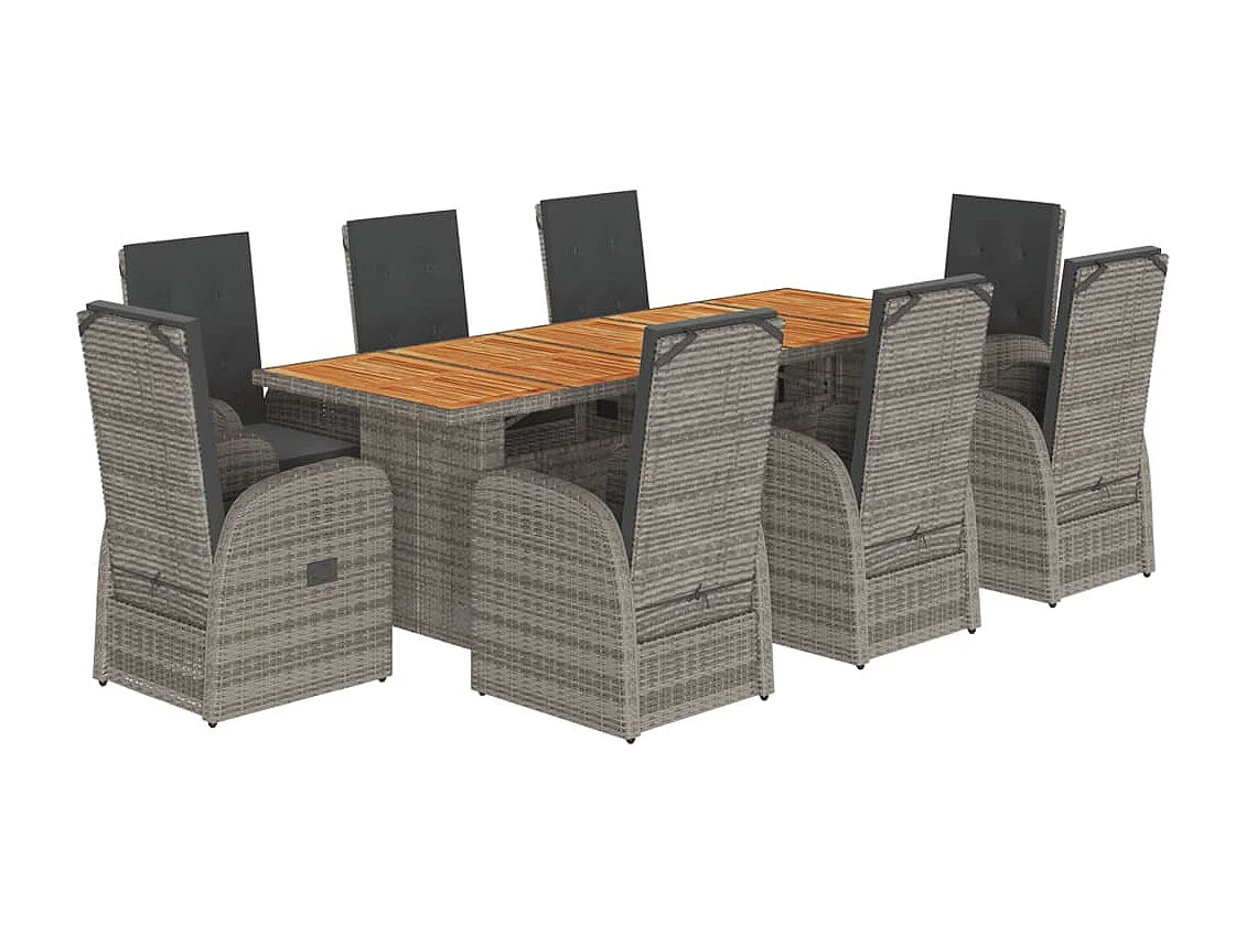 9-tlg. Garten-Essgruppe mit Kissen Grau Poly Rattan