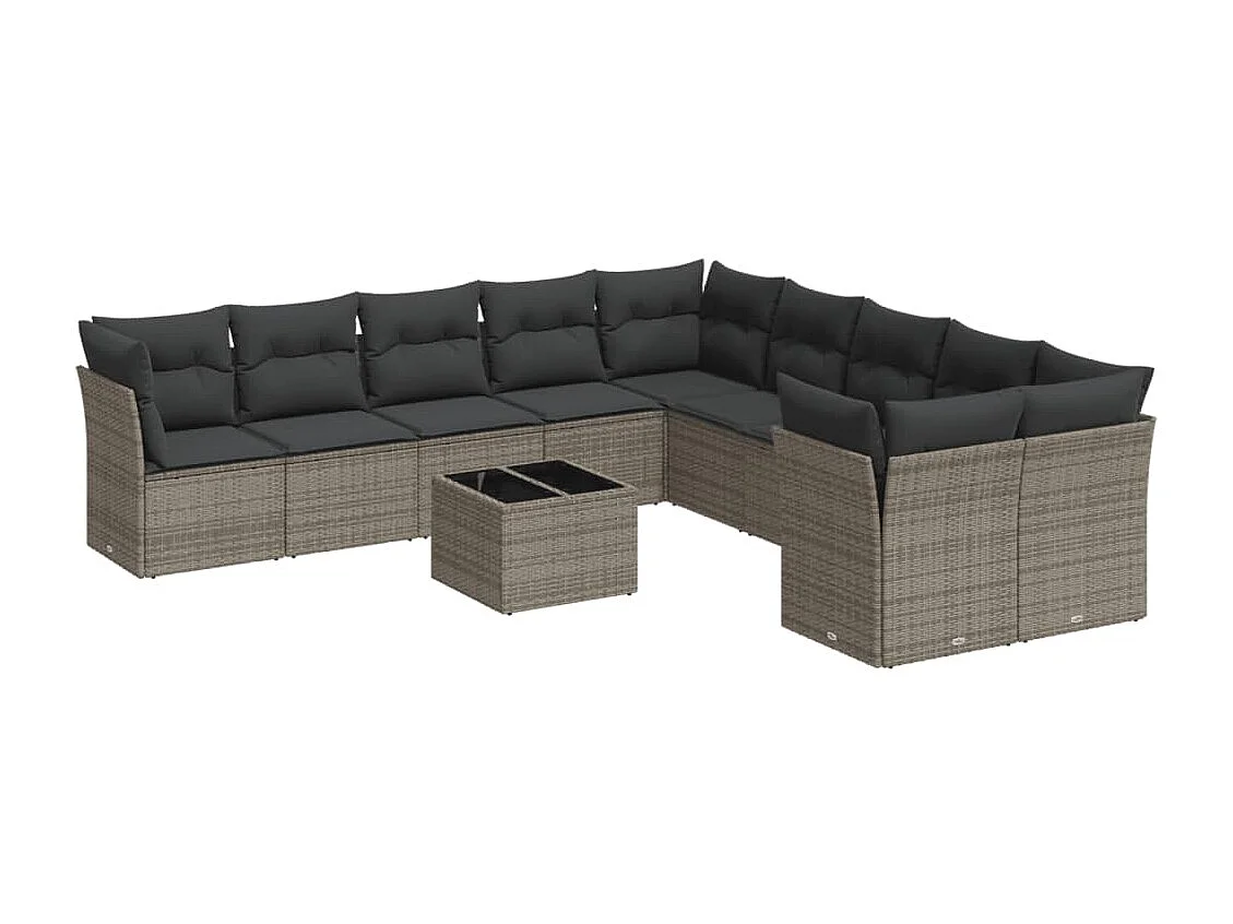 Salon de jardin 11 pcs avec coussins gris résine tressée