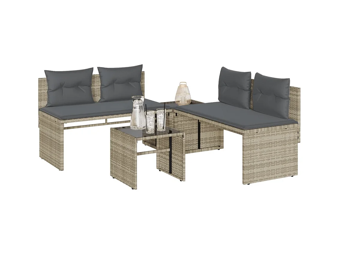 Set Divano da Giardino 4pz con Cuscini Grigio Chiaro Polyrattan