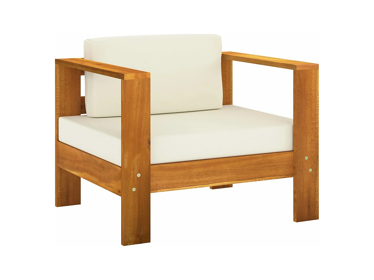 Set Divani Giardino 10 pz Cuscini Bianco Crema Legno d'Acacia