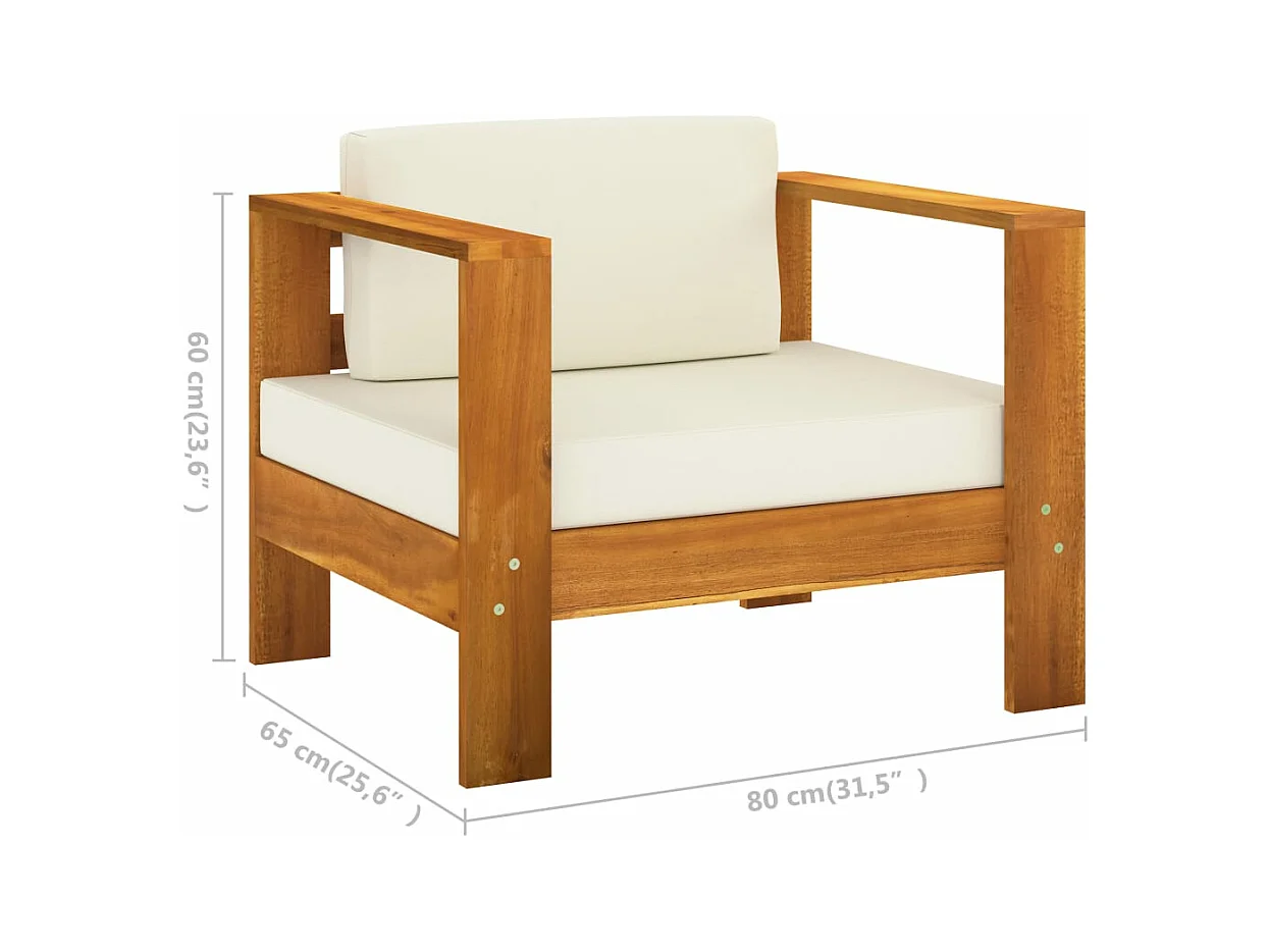 Set Divani Giardino 10 pz Cuscini Bianco Crema Legno d'Acacia