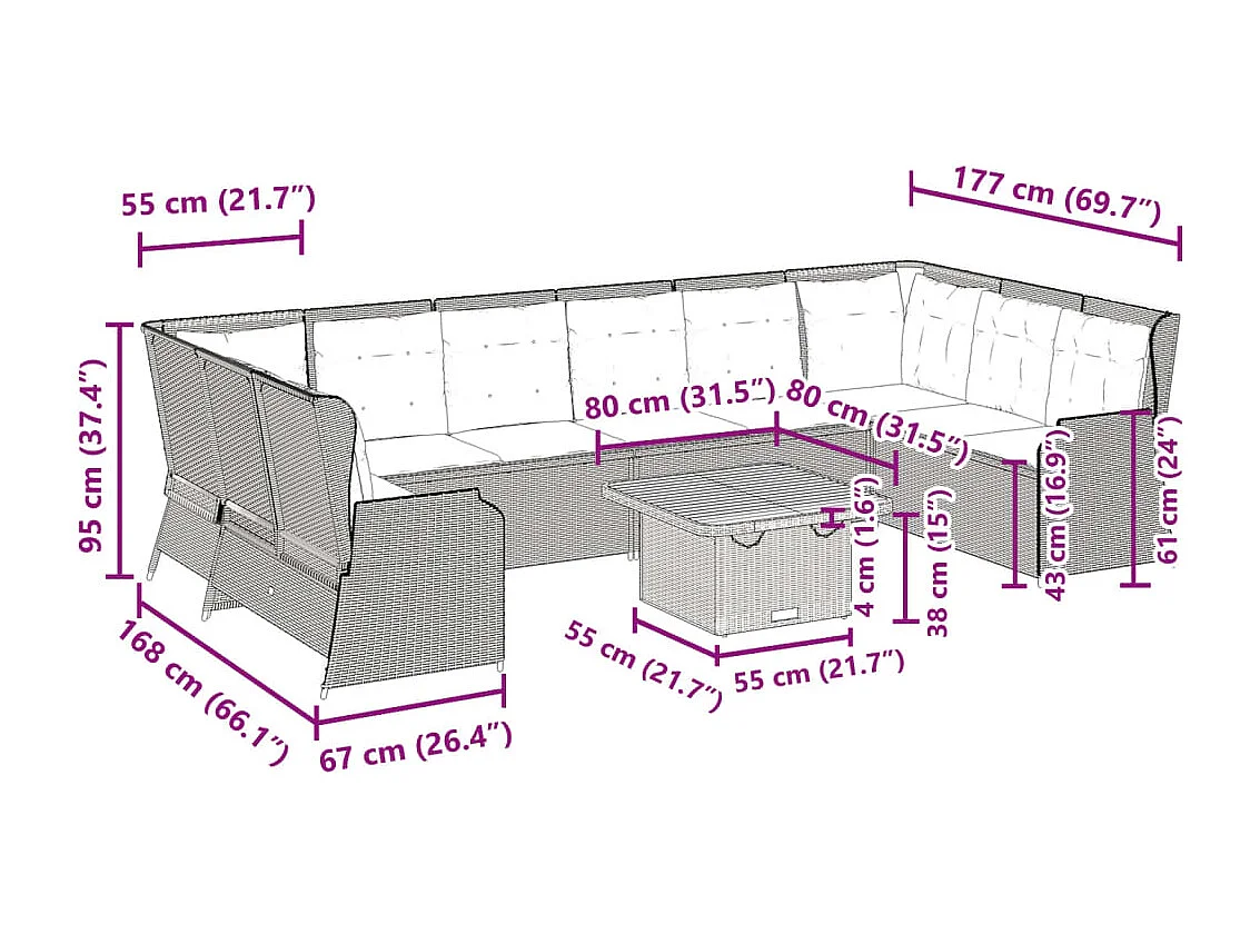 Set Salotto da Giardino con Cuscini 7pz Nero Polyrattan