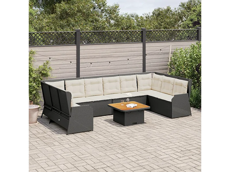 Set Salotto da Giardino con Cuscini 7pz Nero Polyrattan