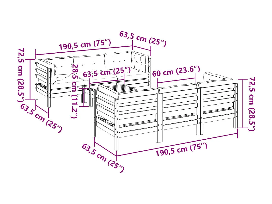 7pcs conj. sofás jardim c/ almofadões pinho maciço castanho mel