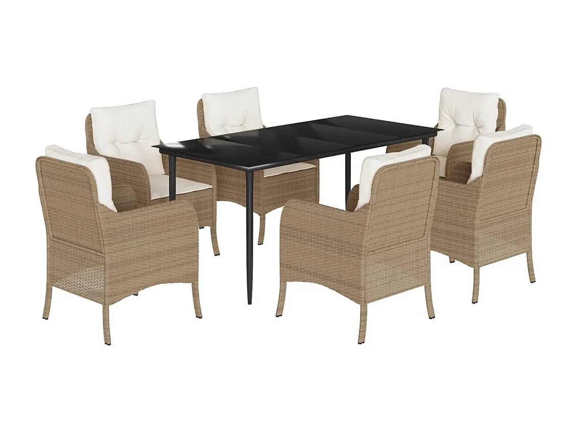 Set comedor de jardín 7 pzas con cojines ratán sintético beige