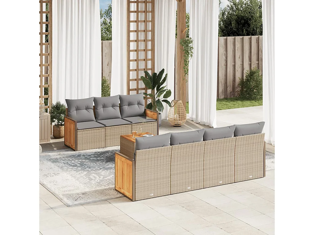 8-delige Loungeset met kussens poly rattan beige