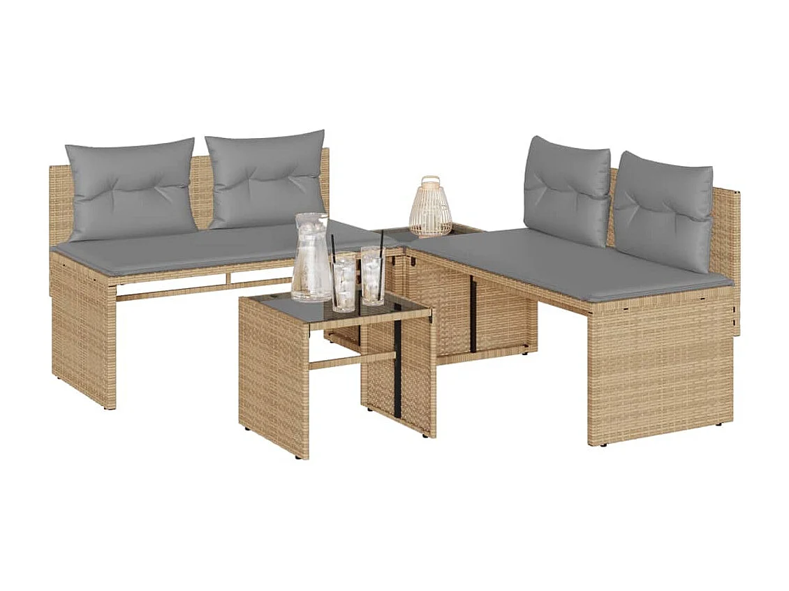 Set Divano da Giardino 4 pz con Cuscini Beige in Polyrattan