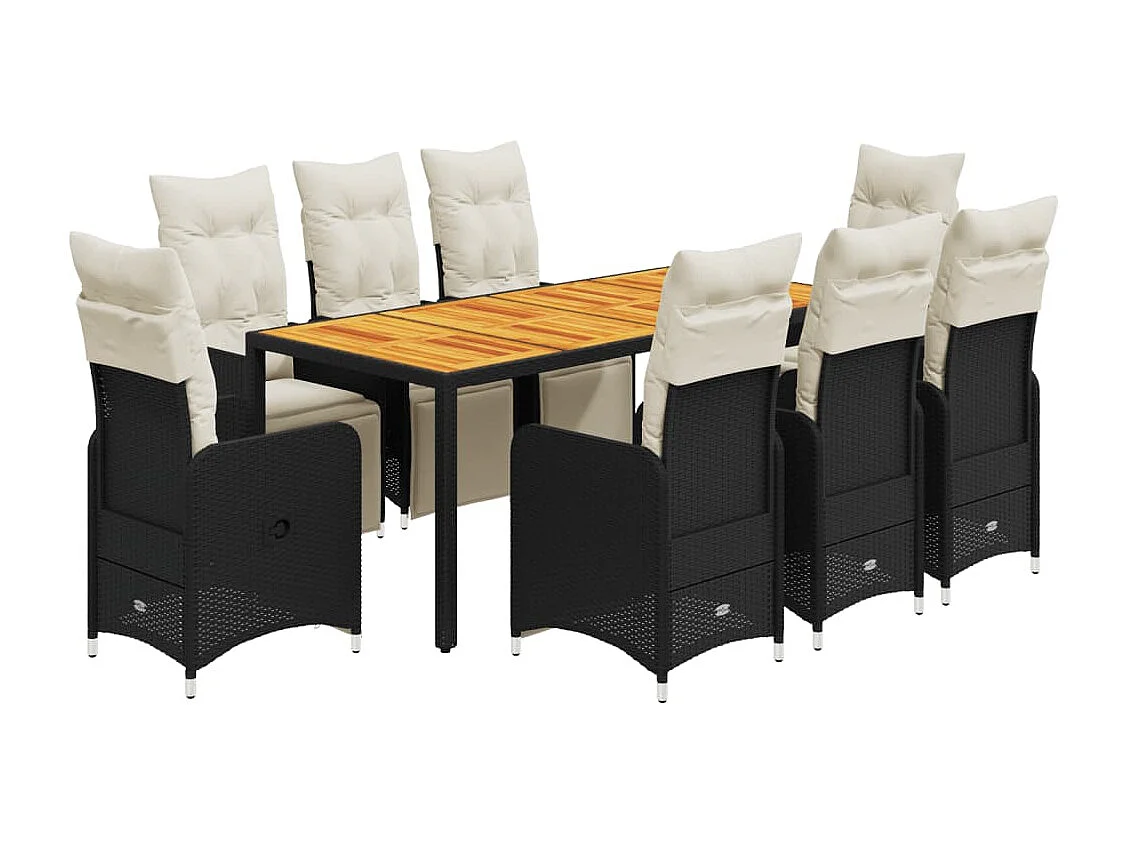 Ensemble de bistro de jardin 9 pcs coussins noir poly rotin