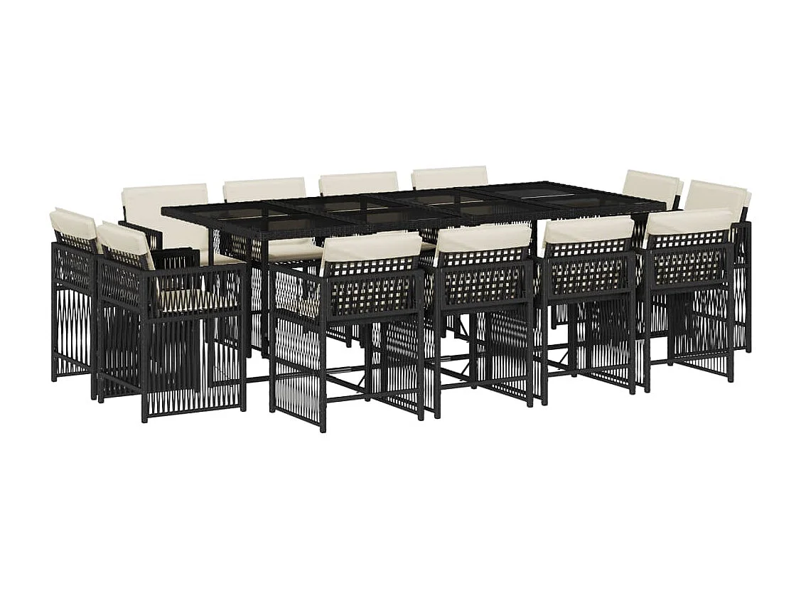 Ensemble à manger de jardin 13 pcs coussins noir résine tressée