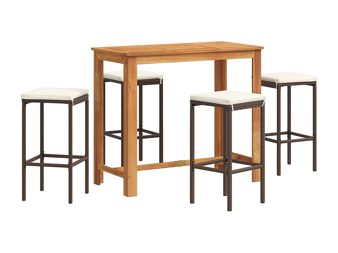 Ensemble de bar de jardin 5 pcs marron bois massif acacia rotin