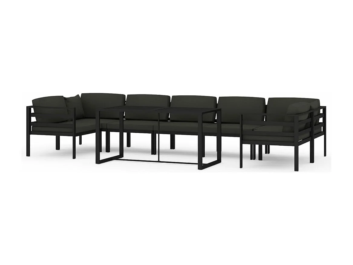 8 pcs conjunto lounge jardim com almofadões alumínio antracite