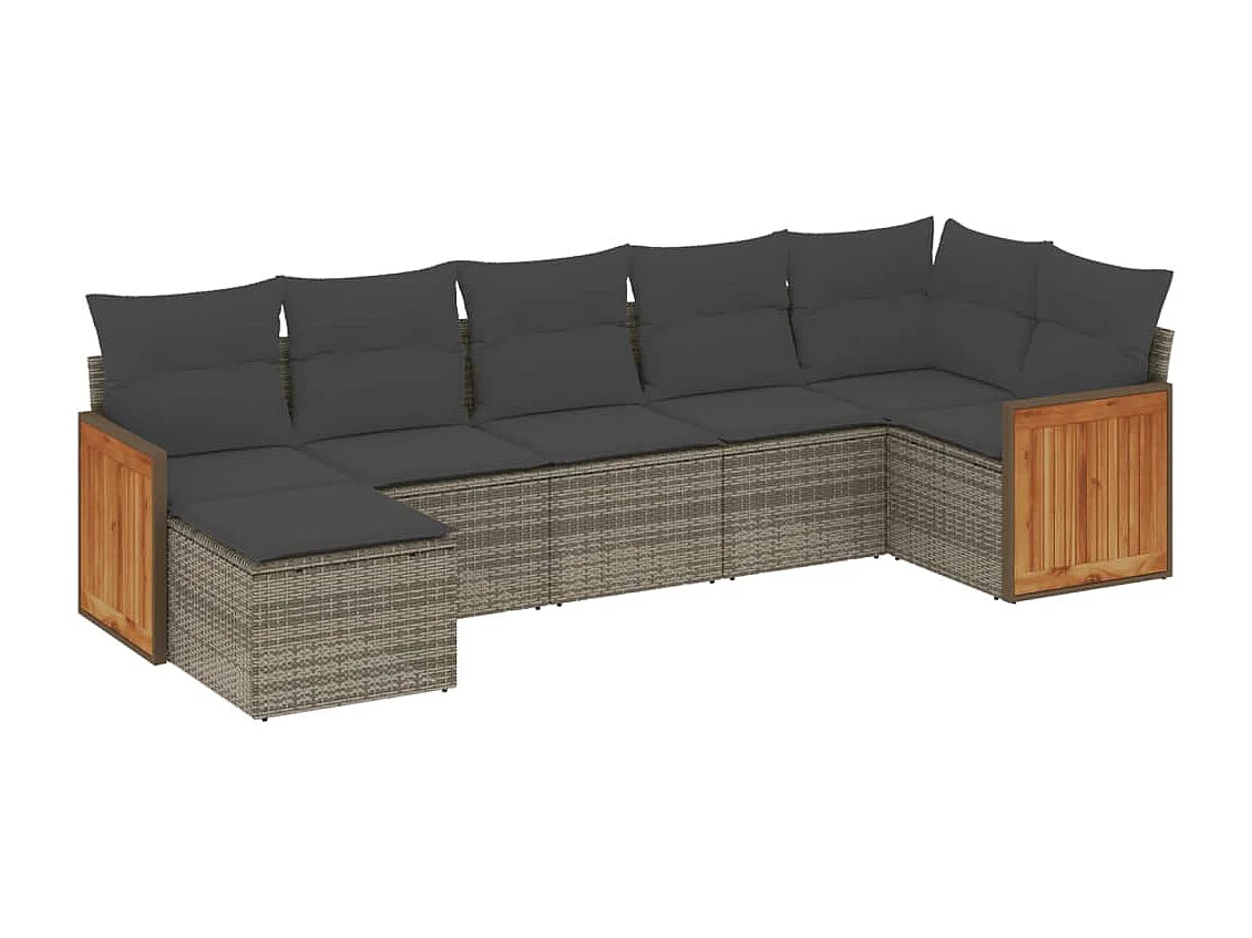 Set Divani da Giardino 7 pz con Cuscini Grigio in Polyrattan
