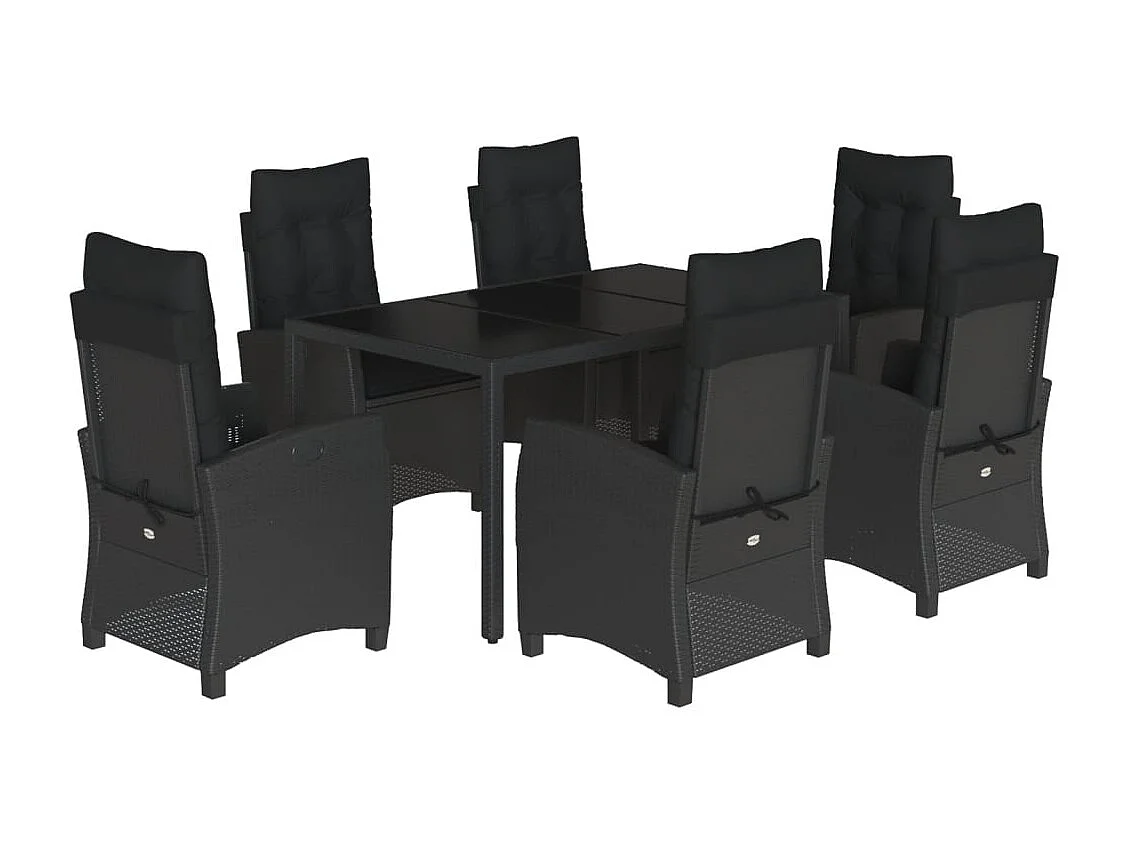 Ensemble à manger de jardin coussins 7pcs Noir Résine tressée