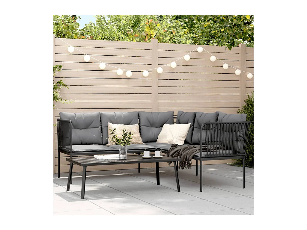 Loungeset met kussens staal en textileen zwart