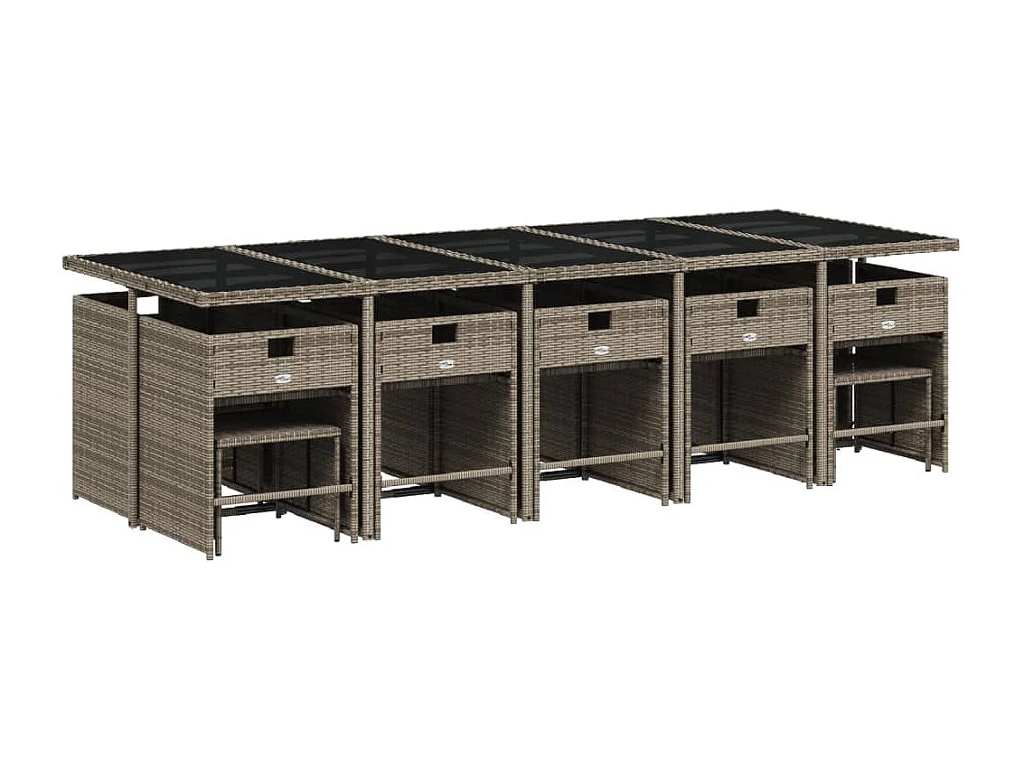 Set da Pranzo da Giardino 15 pz con Cuscini Grigio Polyrattan