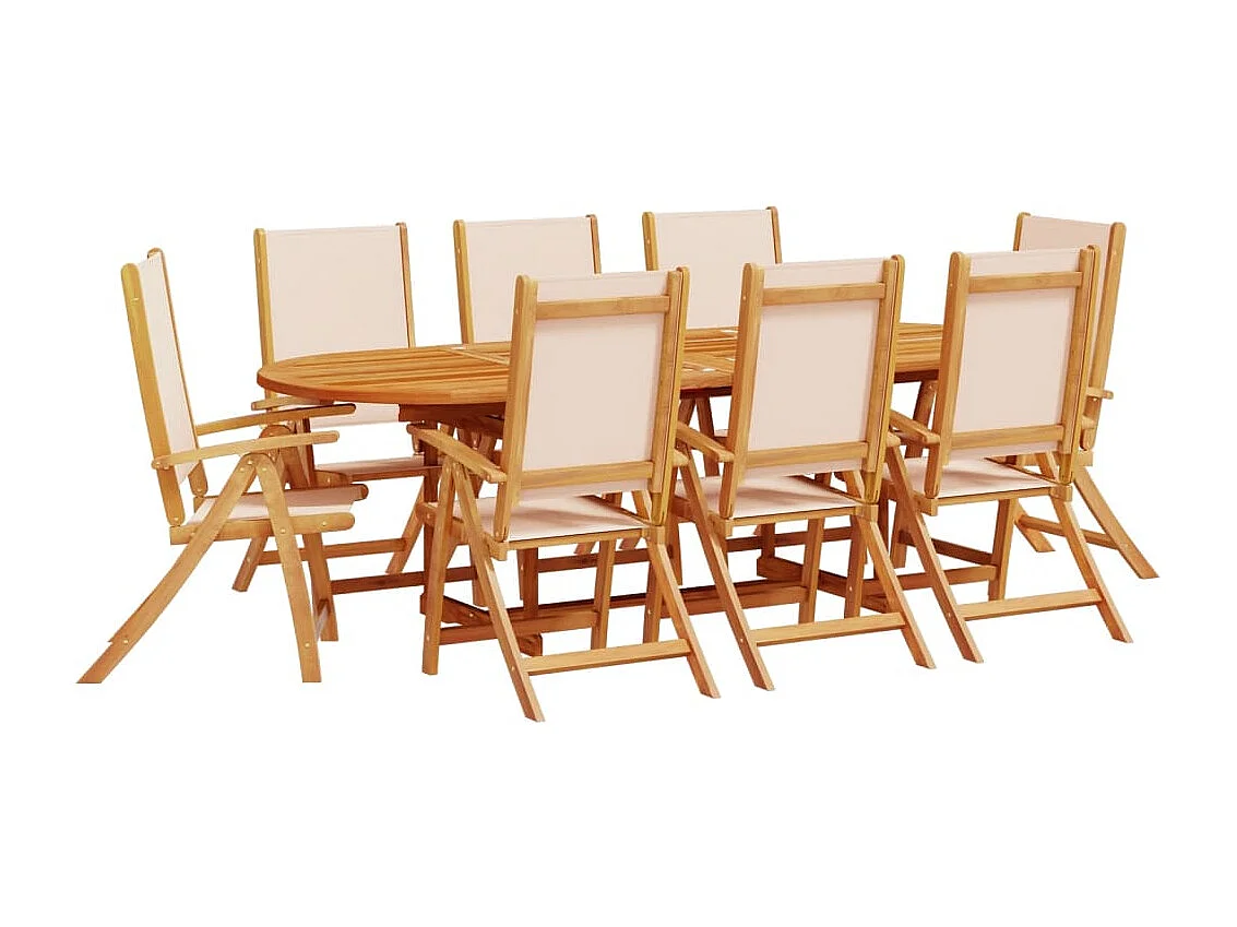 Ensemble à manger de jardin 9pcs bois d'acacia solide textilène