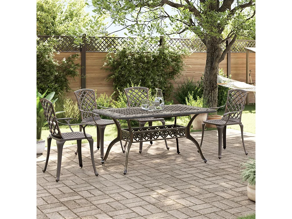 5 pcs conjunto de jantar para jardim alumínio fundido bronze