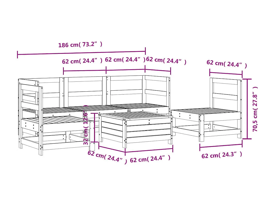 Salon de jardin 6 pcs bois de pin imprégné