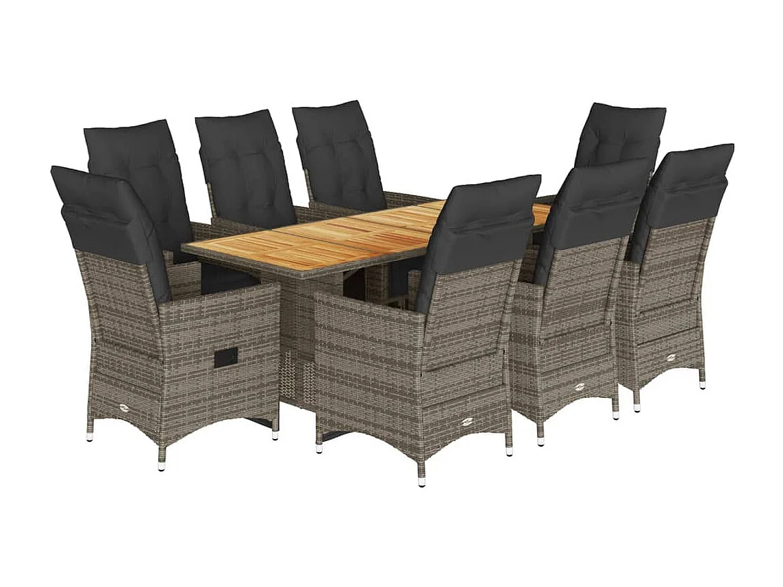 Ensemble de bistro de jardin 9 pcs coussins gris poly rotin