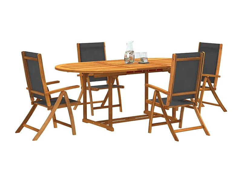 Set Pranzo da Giardino 5pz Legno Massello di Acacia e Textilene