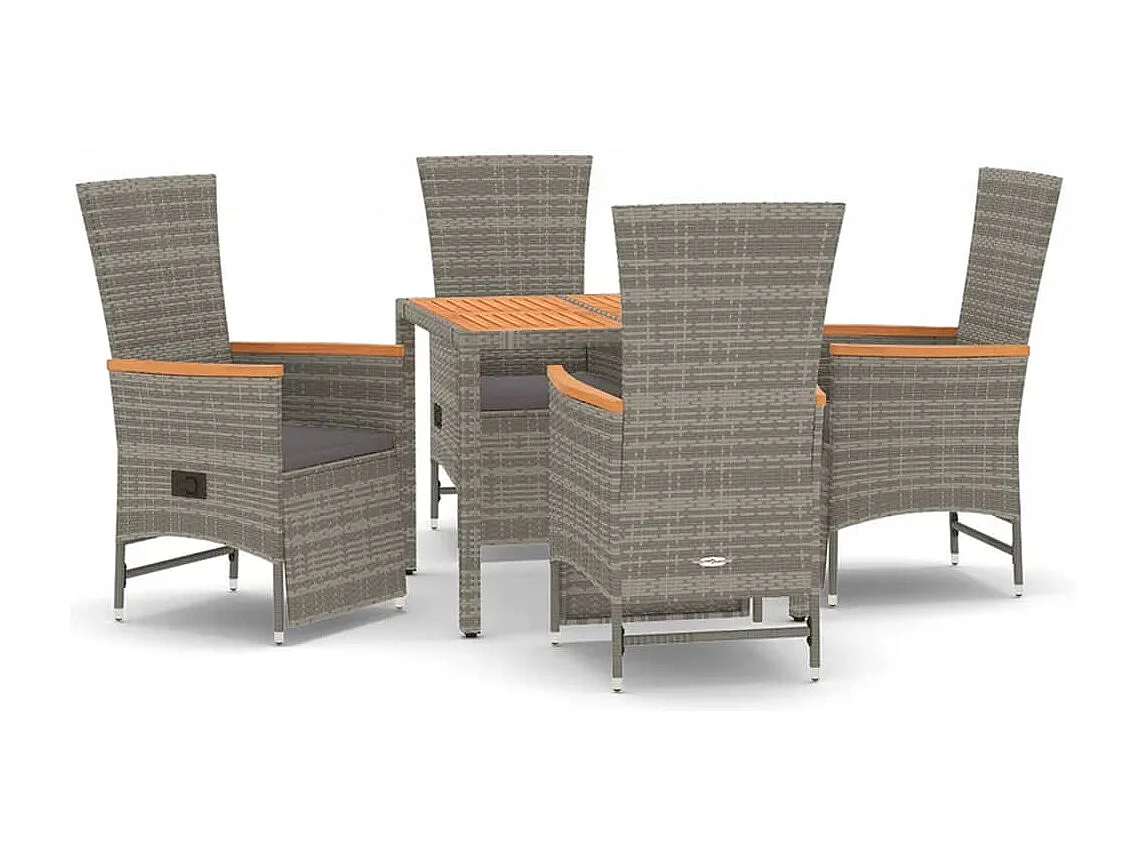 5-tlg. Garten-Essgruppe mit Kissen Grau Poly Rattan