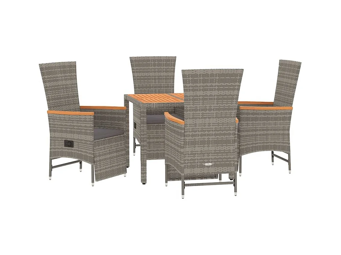 Set da Pranzo da Giardino 5 pz con Cuscini in Polyrattan Grigio