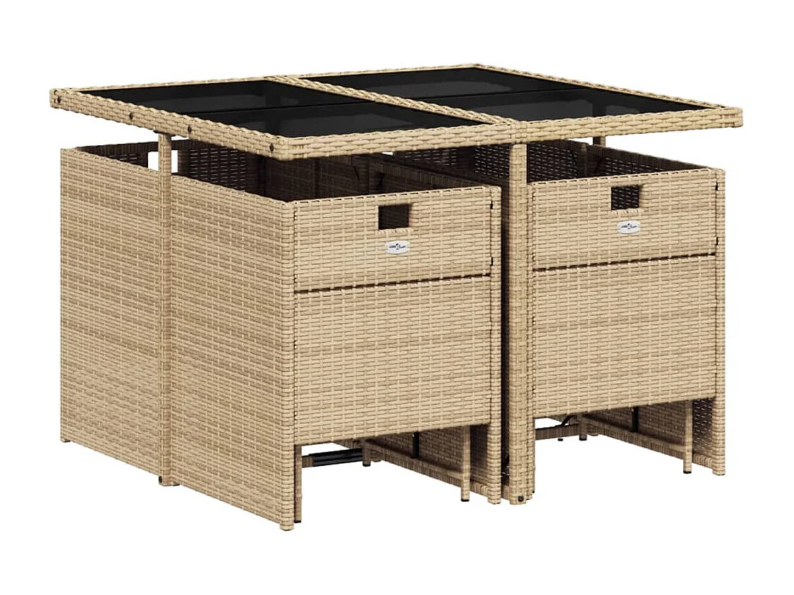 Set Pranzo da Giardino 9 pz con Cuscini Beige Misto Polyrattan