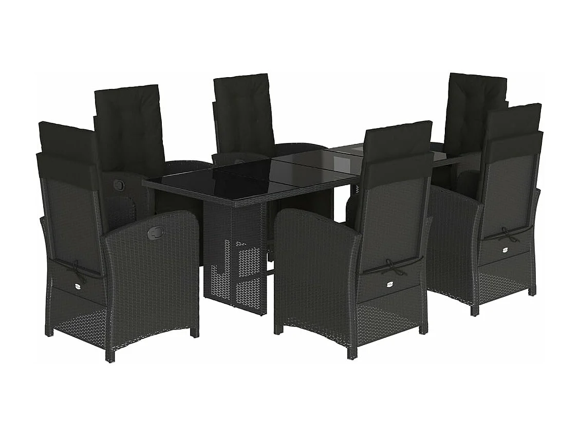 Set da Pranzo da Giardino 7 pz Nero con Cuscini in Polyrattan