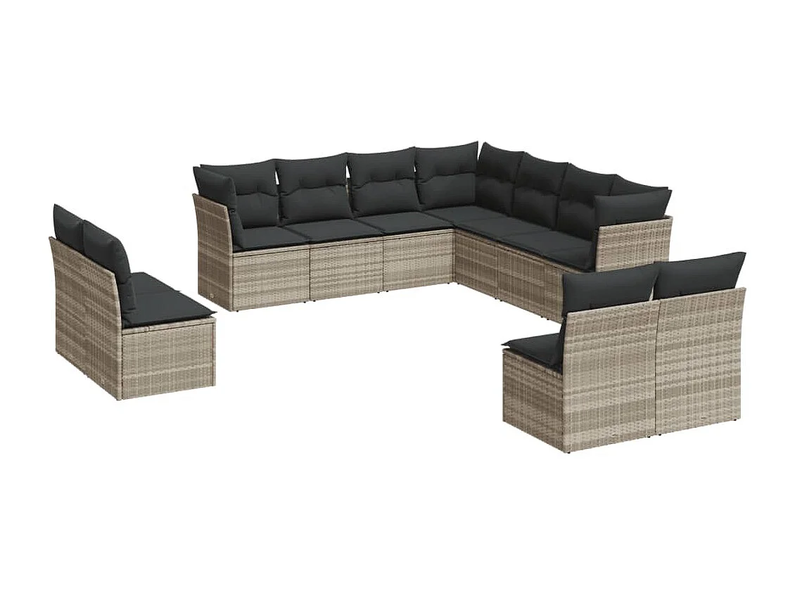 Set Divani da Giardino 11 pz con Cuscini in Polyrattan Grigio