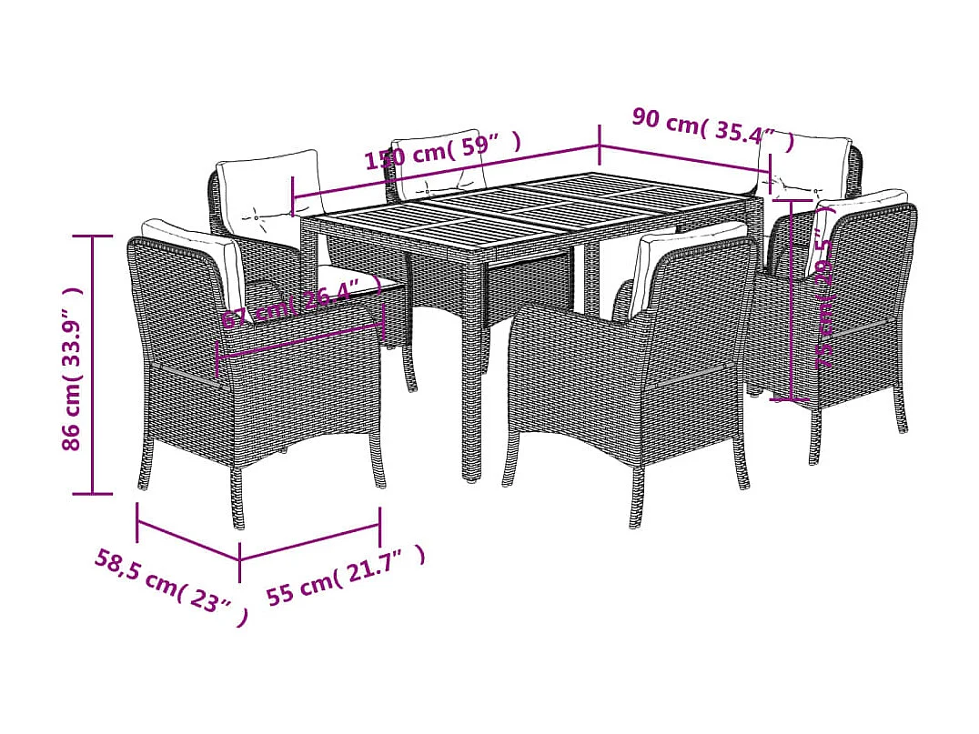7-delige Tuinset met kussens poly rattan grijs