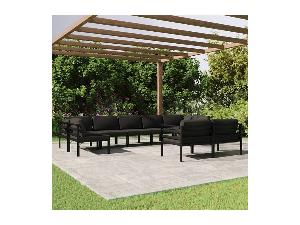 Salon de jardin 9 pcs avec coussins Aluminium Anthracite