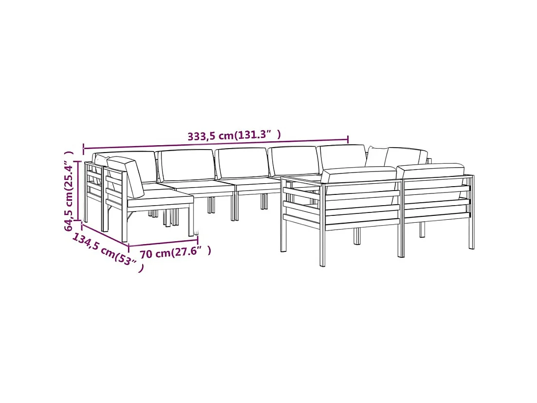 Salon de jardin 9 pcs avec coussins Aluminium Anthracite