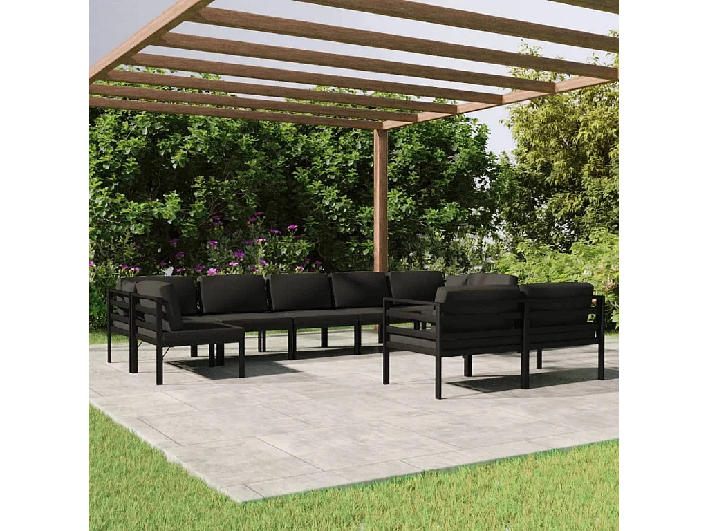 9-tlg. Garten-Lounge-Set mit Kissen Aluminium Anthrazit