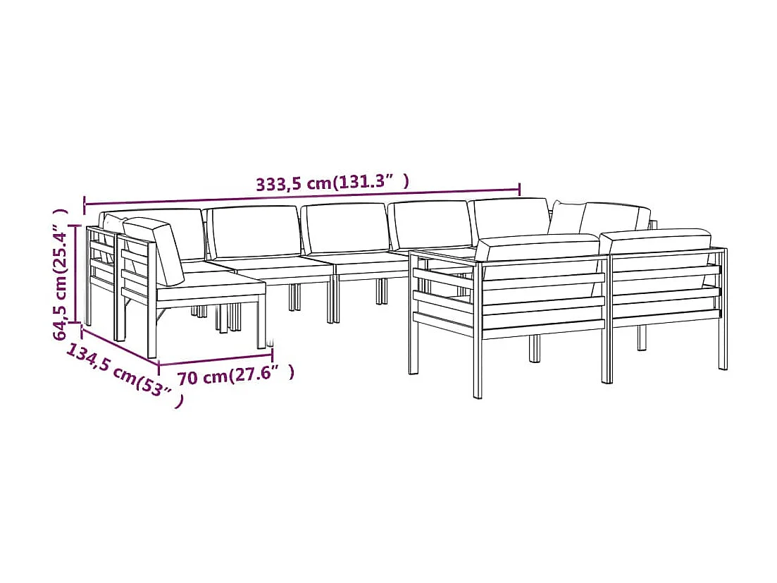 9-tlg. Garten-Lounge-Set mit Kissen Aluminium Anthrazit