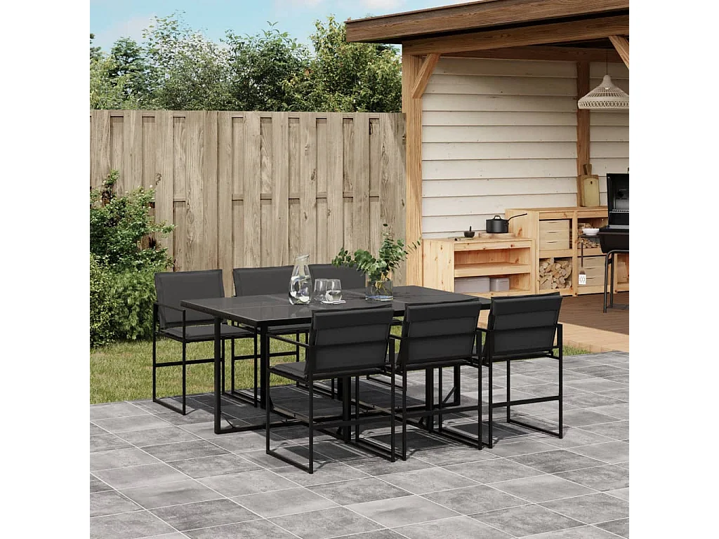 Ensemble à manger de jardin 7 pcs avec coussins noir textilène