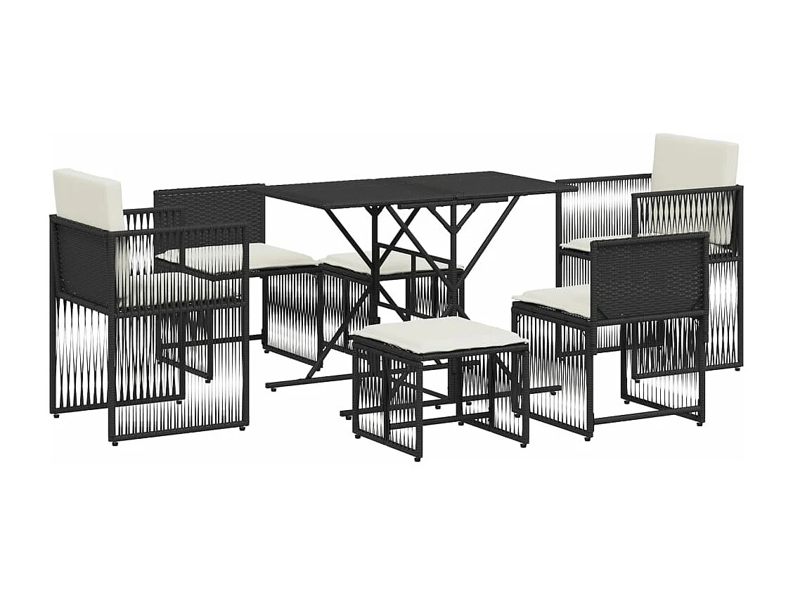 Set de comedor de jardín 7 pzas y cojines ratán sintético negro