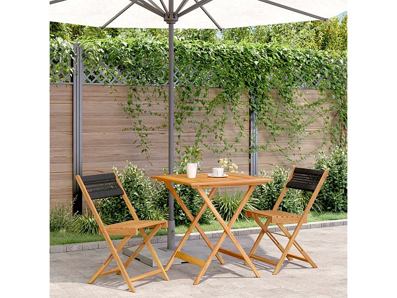 Ensemble de bistro 3 pcs noir polypropylène et bois massif