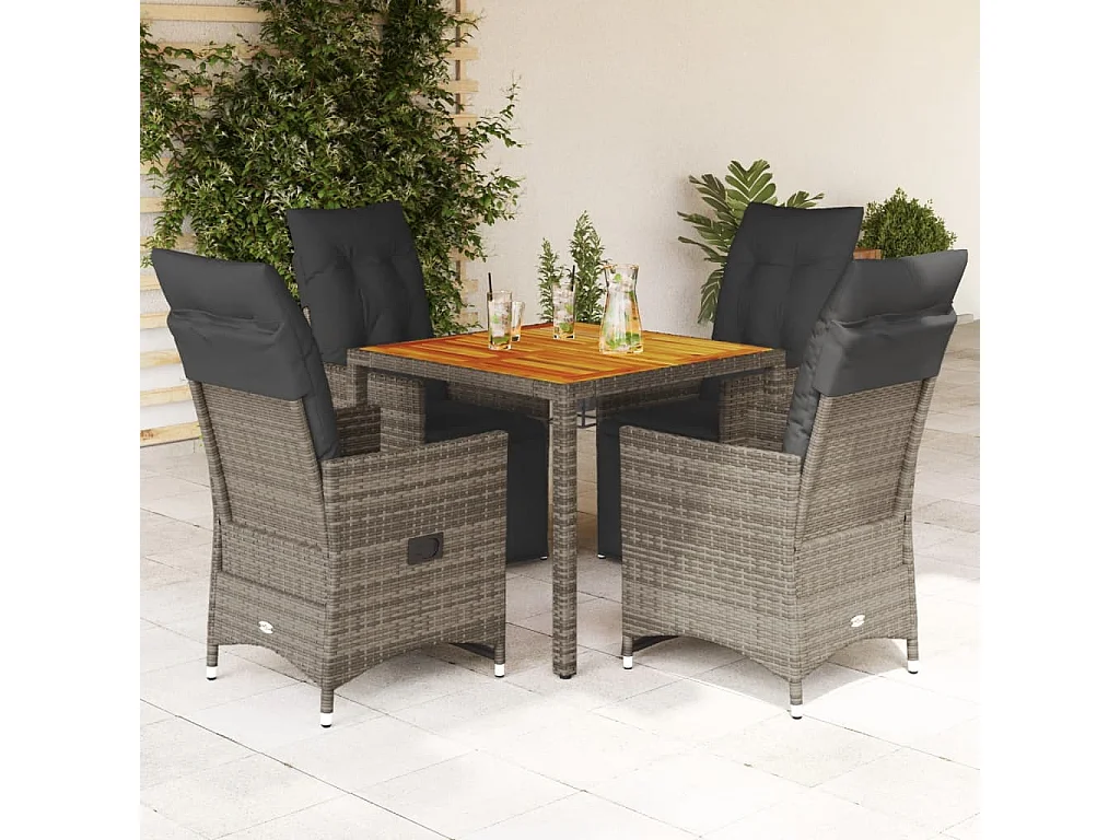 5-tlg. Garten-Bistro-Set mit Kissen Grau Poly Rattan