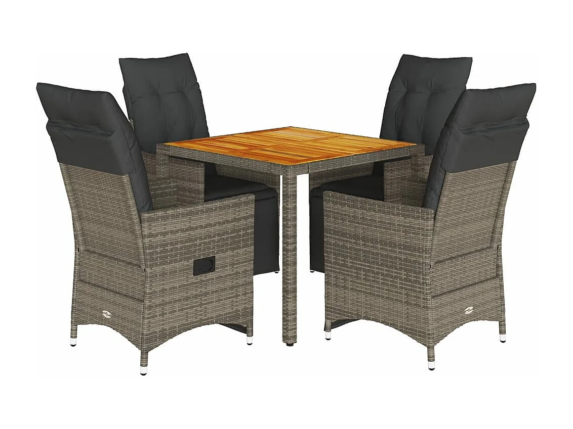 5-tlg. Garten-Bistro-Set mit Kissen Grau Poly Rattan