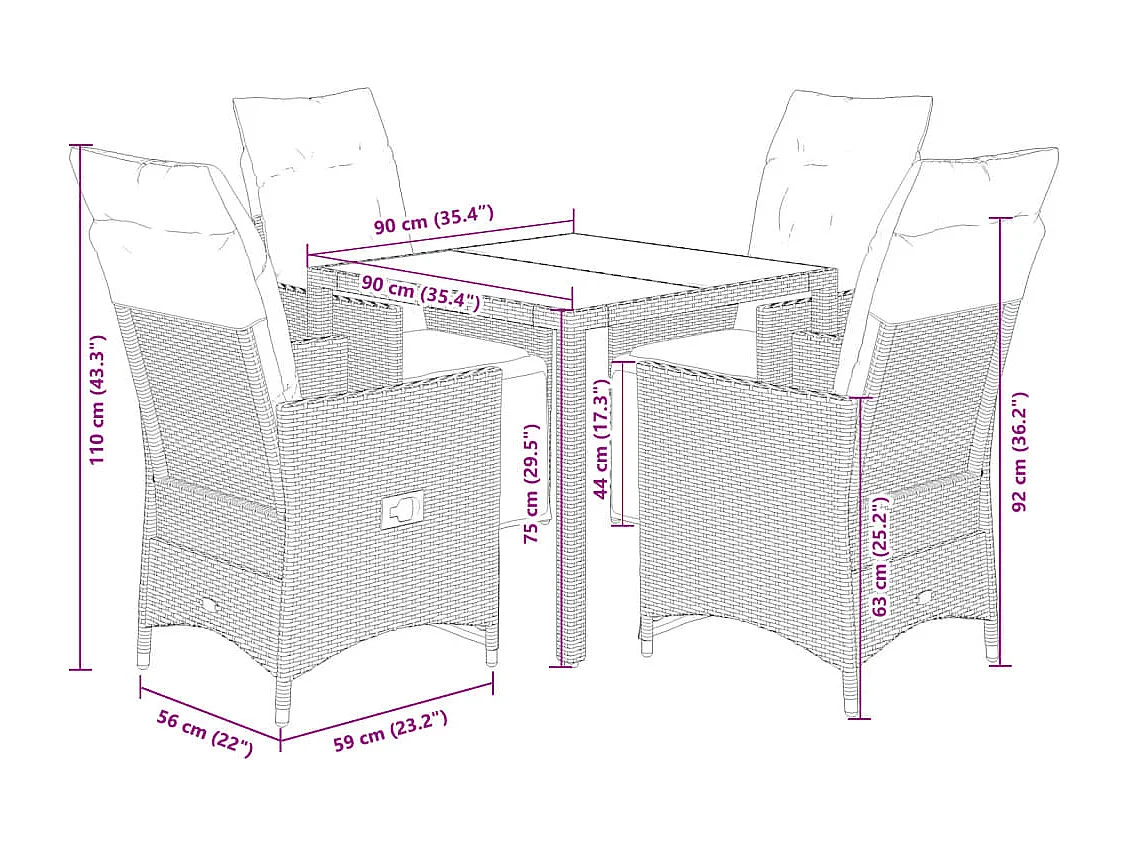 5-tlg. Garten-Bistro-Set mit Kissen Grau Poly Rattan