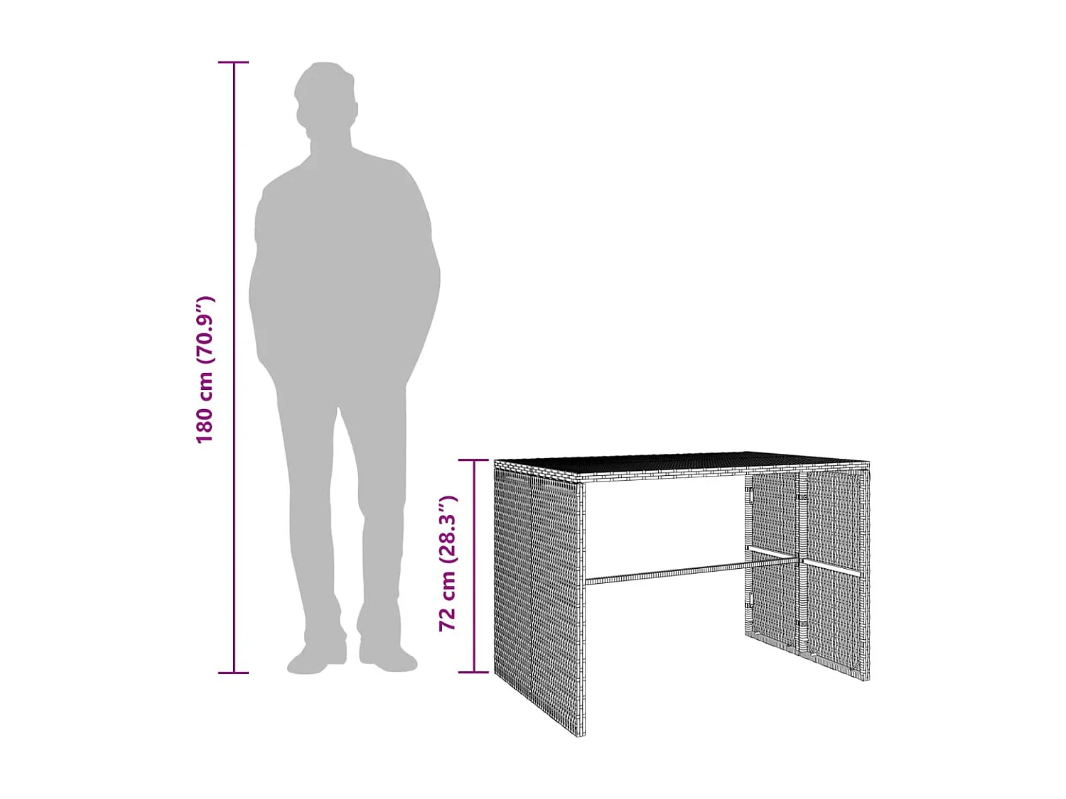 Set da Pranzo da Giardino 3 pz con Cuscini in Polyrattan Grigio