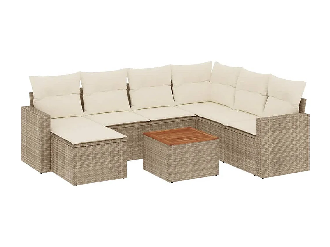 Salon de jardin avec coussins 8 pcs beige résine tressée